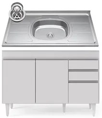 Balcão Gabinete com Pia Inox 120cm Michigan Branco - Lumil