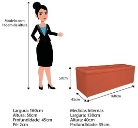 Calçadeira Estofada Manchester 160 cm Queen Size Suede Terracota - ADJ Decor
