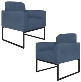 Kit 2 Poltronas Decorativas Isabella Base Industrial Suede Azul Marinho/Preto G19