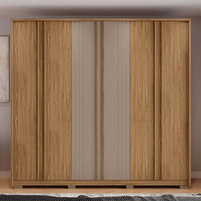 Guarda Roupa Casal Nilus 250cm com 6 Portas 4 Gavetas Ripado MDP Buriti/Fendi G11 - Gran Belo