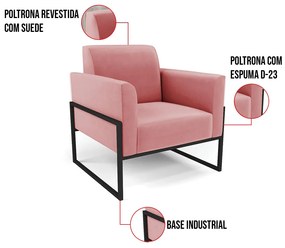 Poltrona Base Industrial Alta Preto Marisa Suede - Rose