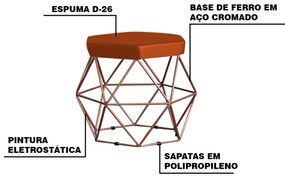 Puff Decorativo Base Bronze Elsa Suede Telha G41 - Gran Belo