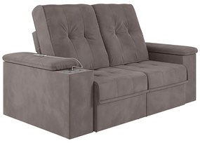 Sofá 4 Lugares 257cm Retrátil e Reclinável com 2 Porta Copos USB Calvin Veludo Avelã G46 - Gran Belo