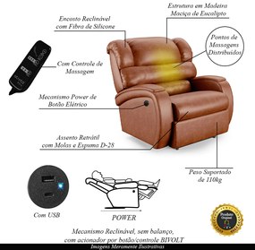 Poltrona do Papai Sala de Cinema Reclinável Kylie Power Elétrica Massagem USB PU Caramelo Brilho G23