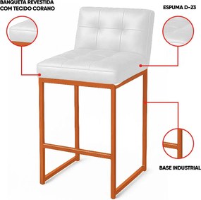 Banqueta Cozinha Alta com Encosto Industrial Kit 2 Bronze Lirina PU C05 - D'Rossi - Branco