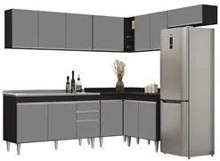 Armário de Cozinha Modulado de Canto 7 Peças CP24 com Pia Inox Preto/C