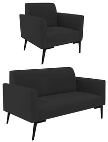 Sofá Namoradeira com Poltrona Pés Villach Marisa Veludo D03 - DRossi - Preto
