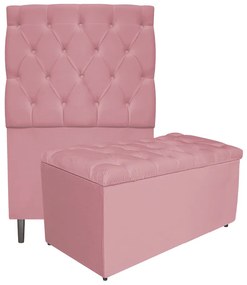 Kit Cabeceira e Calçadeira Liverpool 90 cm Solteiro Suede Rosa Bebê - ADJ Decor