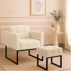 Poltrona Sala e Puff Decorativo Industrial Elisa Suede D03 - D'Rossi - Bege