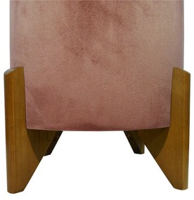Puff Redondo Evo Peach em Veludo com Pés Escandinavo - Rosa - Pequeno 35cm