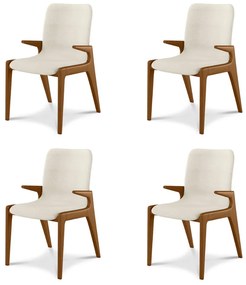 Kit 4 Cadeiras Decorativas Sala de Jantar Madeira Maciça com Braço Pigeon Linho Bege/Mel G13 - Gran Belo