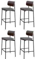 Banqueta Alta Bar Estofada Kit 4 Ella M25 Linho Cinza/Marrom - Mpozena