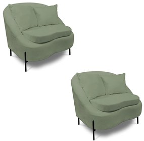Poltrona Decorativa Orgânica Pé de Metal Preto Kit 2 Zaya Bouclê C05 - D'Rossi - Menta