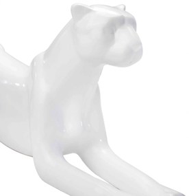 Escultura Decorativa Onça Deitada Branco 17,5x52x13 Cm - D'Rossi