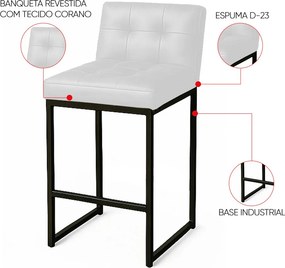 Banqueta Cozinha Alta com Encosto Industrial Kit 4 Preto Lirina PU C05 - D'Rossi - Branco