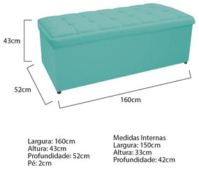 Calçadeira Copenhague 160 cm Queen Size Suede Azul Tiffany - ADJ Decor