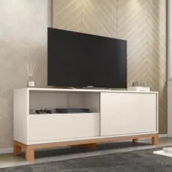 Rack Bancada Para TV 55 Pol 150cm Lucca Off White/Freijó C01 - Mpozena