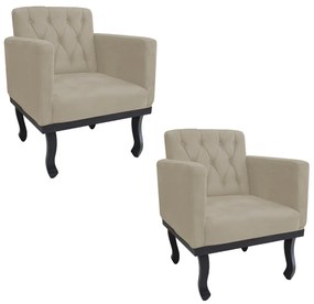 kit 02 Poltronas Classic Pés Luís XV Suede Bege - ADJ Decor