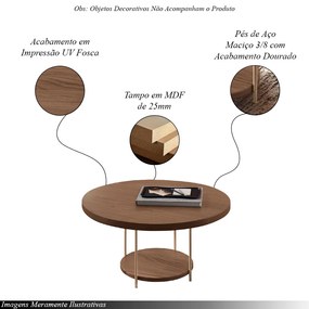 Conjunto Sky 2 Mesas Centro Tampo MDF/Vidro com Pés em Aço Castanho G26 - Hb Móveis