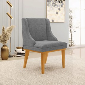 Poltrona Decorativa Base Fixa de Madeira Firenze Linho Grafite/Castanho G19 - Gran Belo
