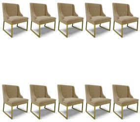 Cadeira Sala de Jantar Industrial Dourado Kit 10 Liz Suede D03 - D'Rossi - Marrom Rato