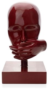 Escultura Mascara Rosto Silêncio Em Cerâmica Vermelho Ocre 25x15 Cm - D'Rossi
