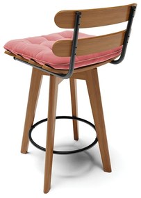 Banqueta Giratória Costela Suede Base Madeira MA70 - D'Rossi - Rose