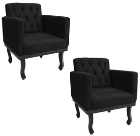 kit 02 Poltronas Classic Pés Luís XV Suede Preto - ADJ Decor