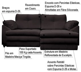 Sofá Retrátil 2 Lugares Bipartido Sala de Estar Piece 175cm Couro Marrom - Gran Belo