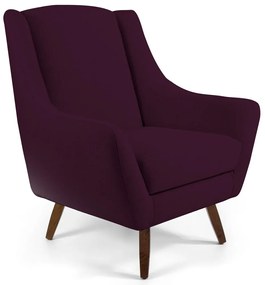 Kit 02 Poltronas Decorativas Sala de Estar Pés de Madeira Naomi Veludo Roxo Grape G15 - Gran Belo