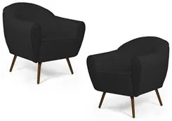 Kit 2 Poltronas Decorativas Nina Pés Palito Madeira D-465 Linho Chumbo