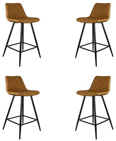 Kit 4 Banquetas Decorativas Magé PU Matelassê c/Apoio para os Pés Base em Aço Marrom G56 - Gran Belo