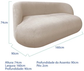 Sofá Nimbus 160cm Orgânico Luxo Sala Recepção 2 Lugares Linho