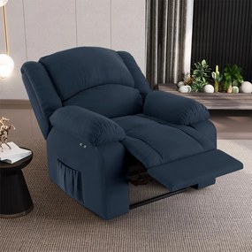 Poltrona do Papai Reclinável Sala de Cinema Madrid Power Touch USB Veludo Azul G23