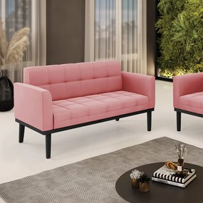 Poltrona Namoradeira Decorativa Karen Pés Fixo em Madeira Preto Suede Rose G19 - Gran Belo