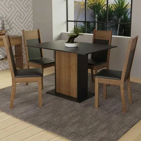 Conjunto Sala de Jantar Madesa Sheila Mesa Tampo de Madeira com 4 Cadeiras Rustic/Preto Cor:Preto/Rustic