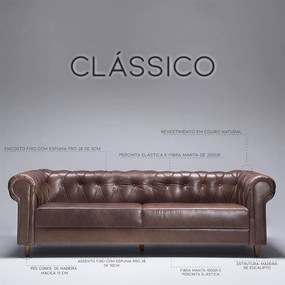 Sofá 2 Lugares Clássico 168cm Couro Marrom G28 - Gran Belo