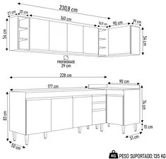 Armário de Cozinha Modulado de Canto Esquerdo 5 Peças CP52 Balcão sem
