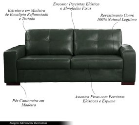 Sofá Decorativo 2 Lugares Turim 150cm Couro Verde G58 - Gran Belo