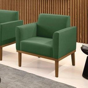 Poltrona Decorativa Isabella Pés Fixo em Madeira Castanho Suede Verde G19 - Gran Belo
