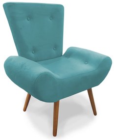 Poltrona Decorativa Emília Barca Pés Palito Suede Turqueza - Sheep Estofados