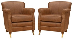 Kit 02 Poltronas Decorativas Sala de Estar Brunei Pés Príncipe Couro Mel G58 - Gran Belo