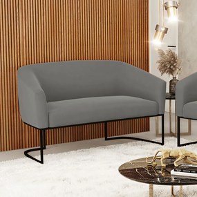 Sofá 2 Lugares Namoradeira Industrial Preto Stella Suede Grafite D03 - D'Rossi