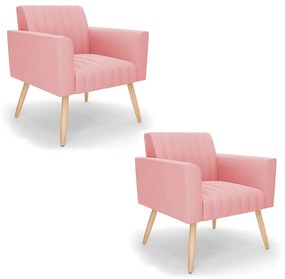 Kit 2 Poltronas Viena Gomada Suede Pés Palito Natural D03 - D'Rossi - Rose