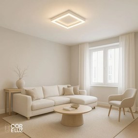 Plafon Dobby Quadrado 40X40X7,5Cm Led 90W Bivolt - Usina 19680/40 (BT - Branco Texturizado, 3000k)