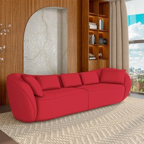 Sofá Bipartido Sala de Estar Diamond 212cm com Almofadas Soltas Veludo Vermelho G52 - Gran Belo