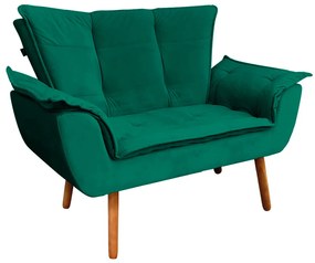 Namoradeira Opala Veludo Verde Esmeralda Pés Palito Castanho - D'Rossi