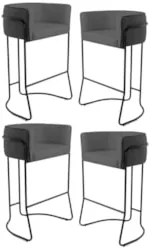 Kit 4 Banquetas Decorativas Base Aço Preto Betina C-03 Sintético Cinza