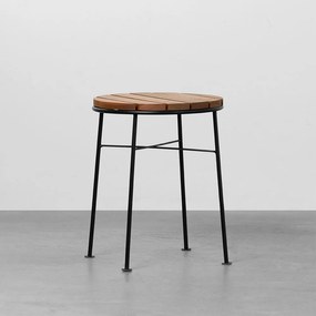 Mesa Lateral Pátio Redonda Preto e Nozes - Mesa Lateral Pátio Redonda 47x38cm – Preto e Nozes