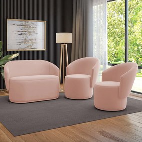 Sofá Namoradeira e 2 Poltronas Orgânica para Sala Malu Veludo M11 - D'Rossi - Rose